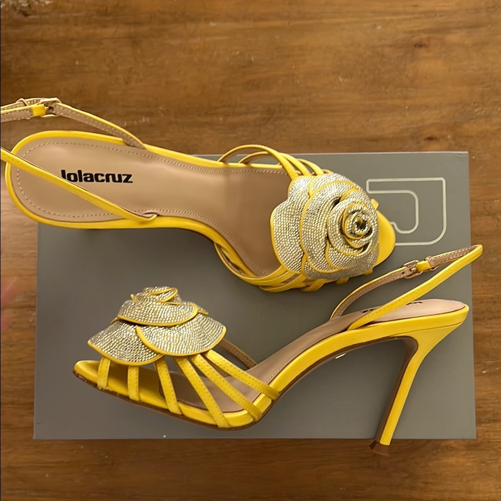 Gold and Yellow Stiletto Heels with Slingback Strap